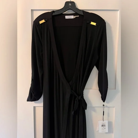 Calvin Klein Black Wrap Dress - Picture 3 of 9